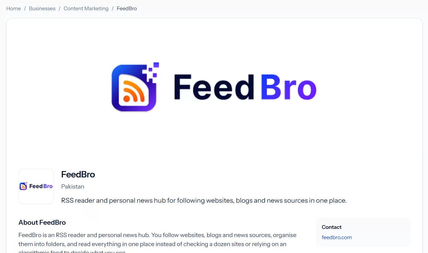 A business listing on SEOgenz, with its logo, description and contact details