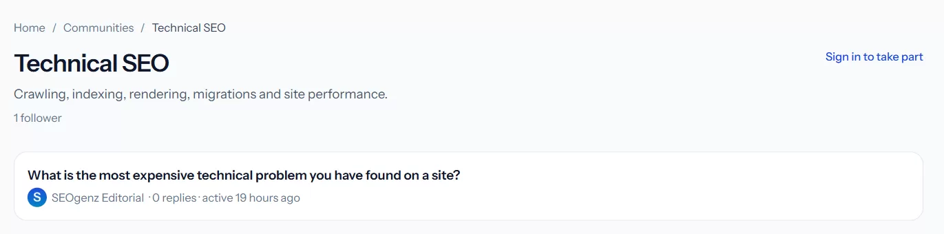 A community page listing its discussions